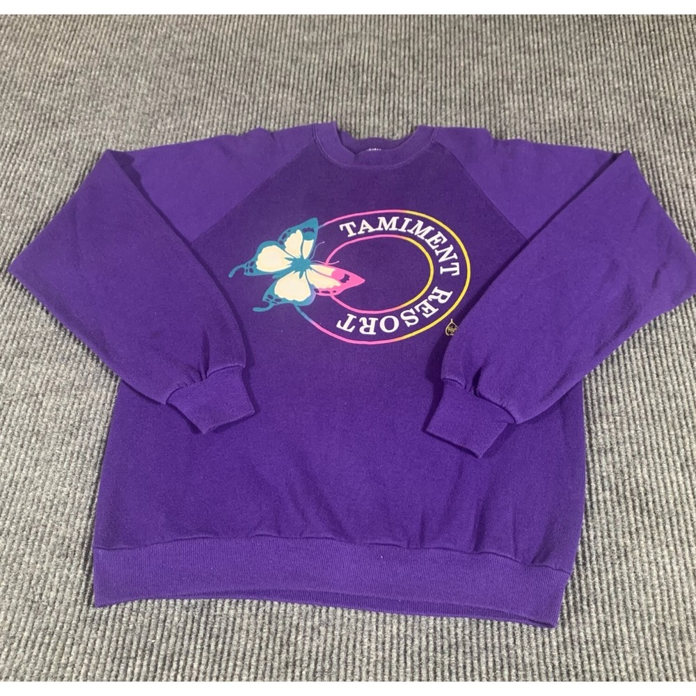 VTG Jerzees Sweatshirt Mens Large L Purple Butterfly USA Made 90s Retro Crewneck